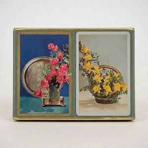 Vtg Congress Playing Cards Double Deck Floral Roses in Original Box Red Yellow